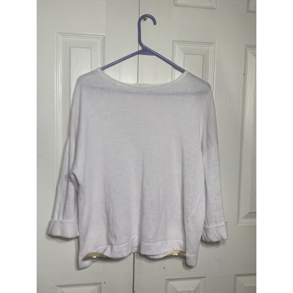Women's Large White Eileen Fisher Knit  100%‎ Organic Linen Top